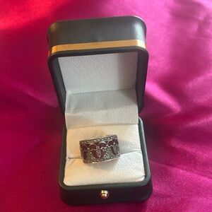 Men’s Silver Celtic Band Ring Size 9. Red Enamel